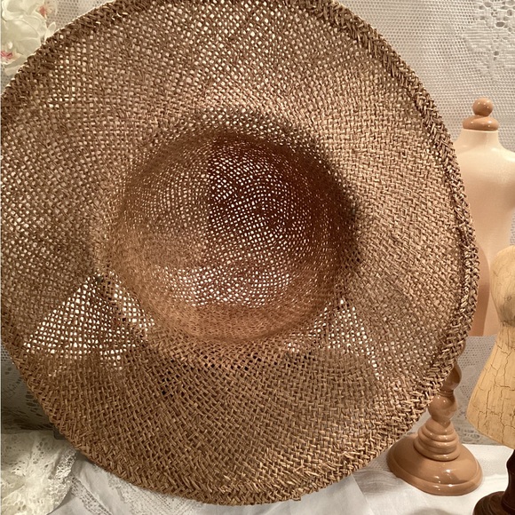 Natural Straw Women’s Summer Floppy Hat/ Distressed Coin /Beaded Charm Band - Picture 5 of 11